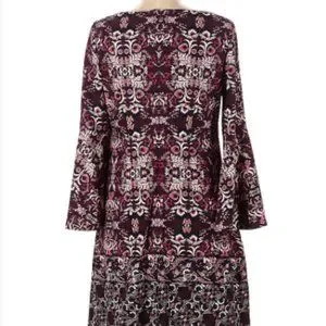 Vince Camuto Purple Burgundy Floral Printed Bell Sleeve Shift Dress